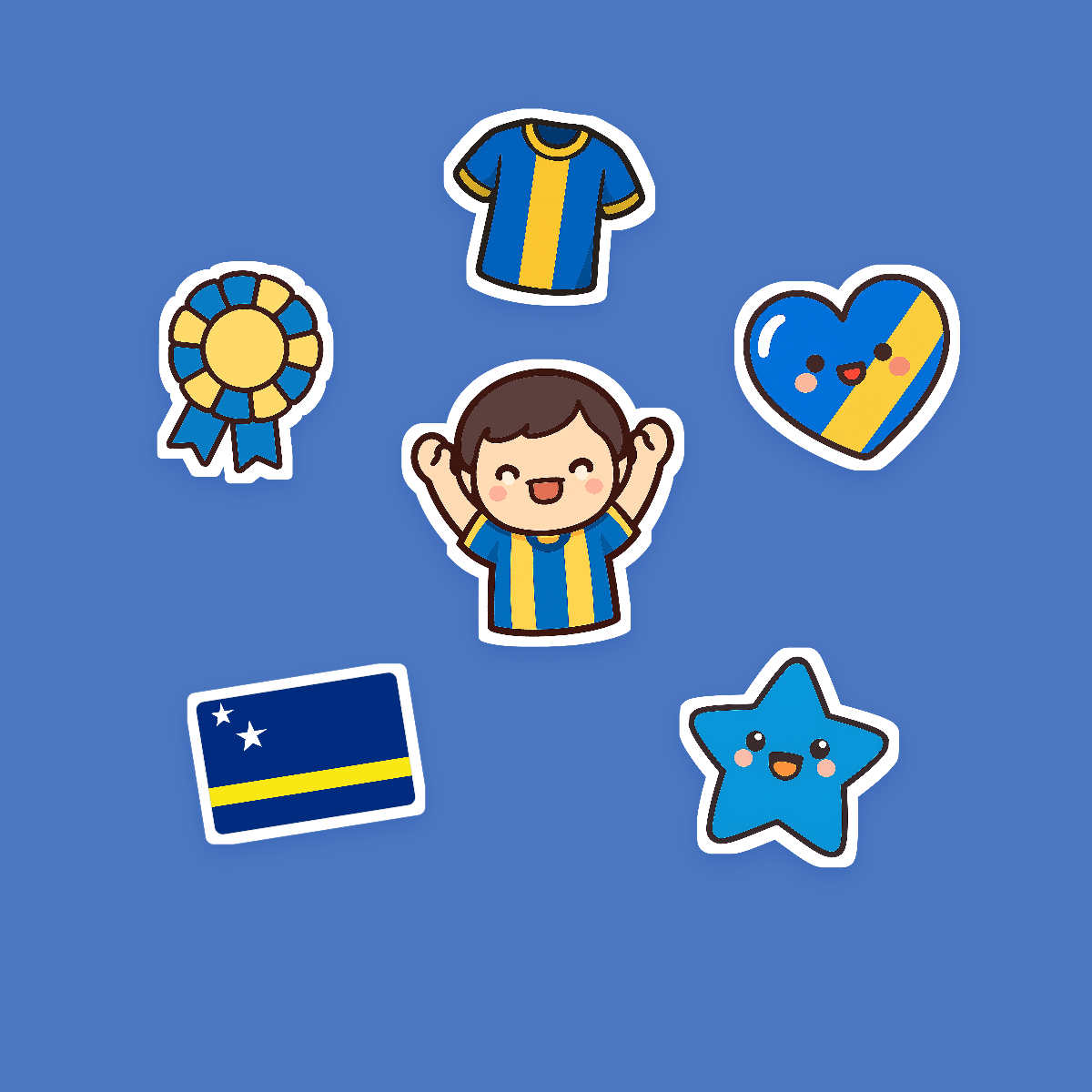 Curaçao Football Fan Sticker Pack — 16 Kawaii Die-Cut Supporter Stickers (PNG + SVG) preview 2