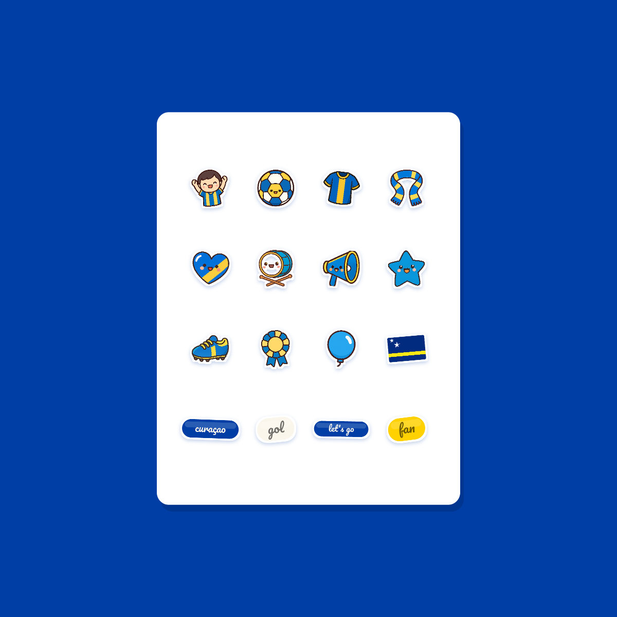 Curaçao Football Fan Sticker Pack — 16 Kawaii Die-Cut Supporter Stickers (PNG + SVG) preview 3
