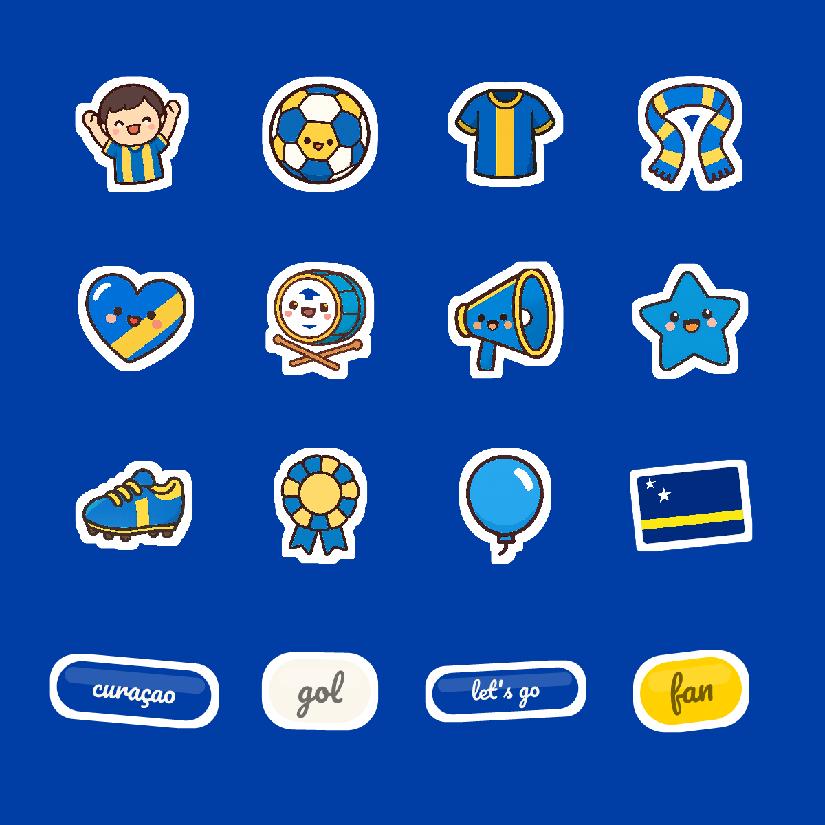 Curaçao Football Fan Sticker Pack — 16 Kawaii Die-Cut Supporter Stickers (PNG + SVG) preview 4
