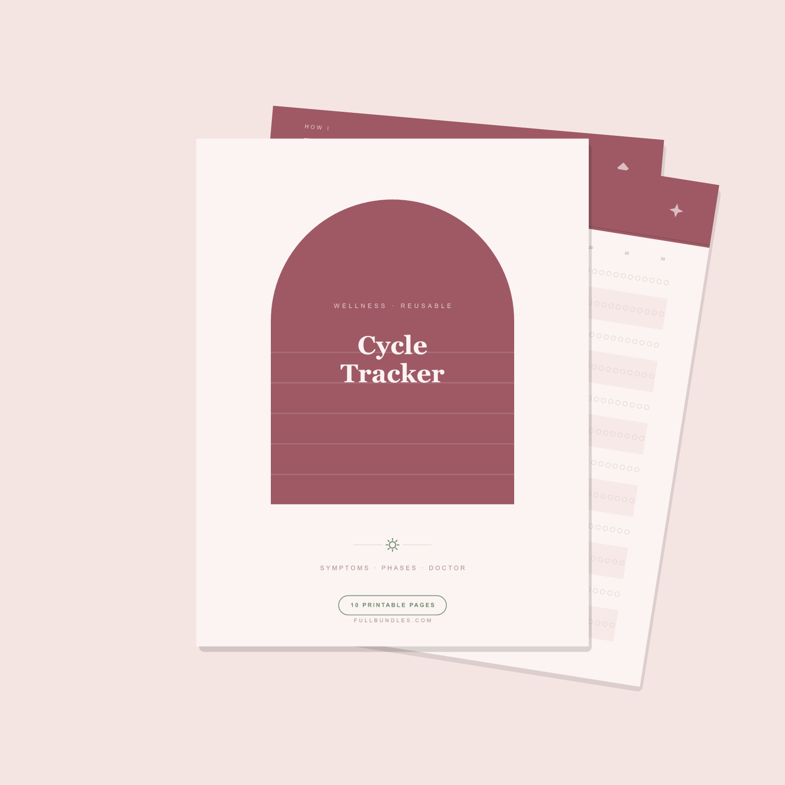 Cycle & Perimenopause Tracker — 10 Printable Pages (Symptoms, Phases, Doctor Visits · A4 + US Letter PDF + SVG)