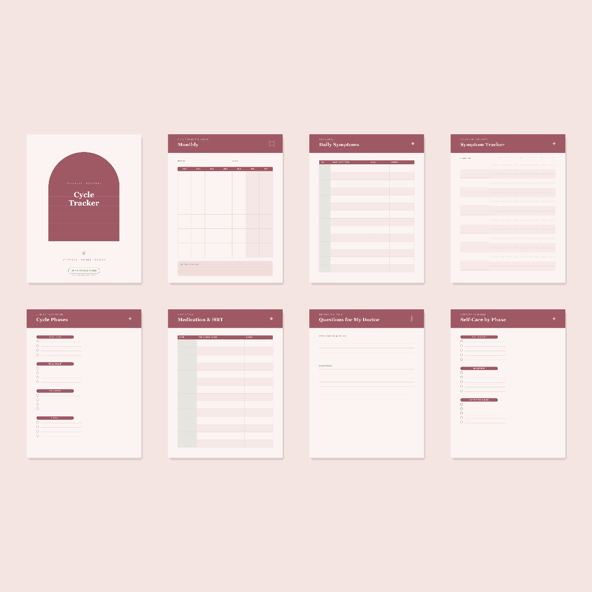 Cycle & Perimenopause Tracker — 10 Printable Pages (Symptoms, Phases, Doctor Visits · A4 + US Letter PDF + SVG) preview 3