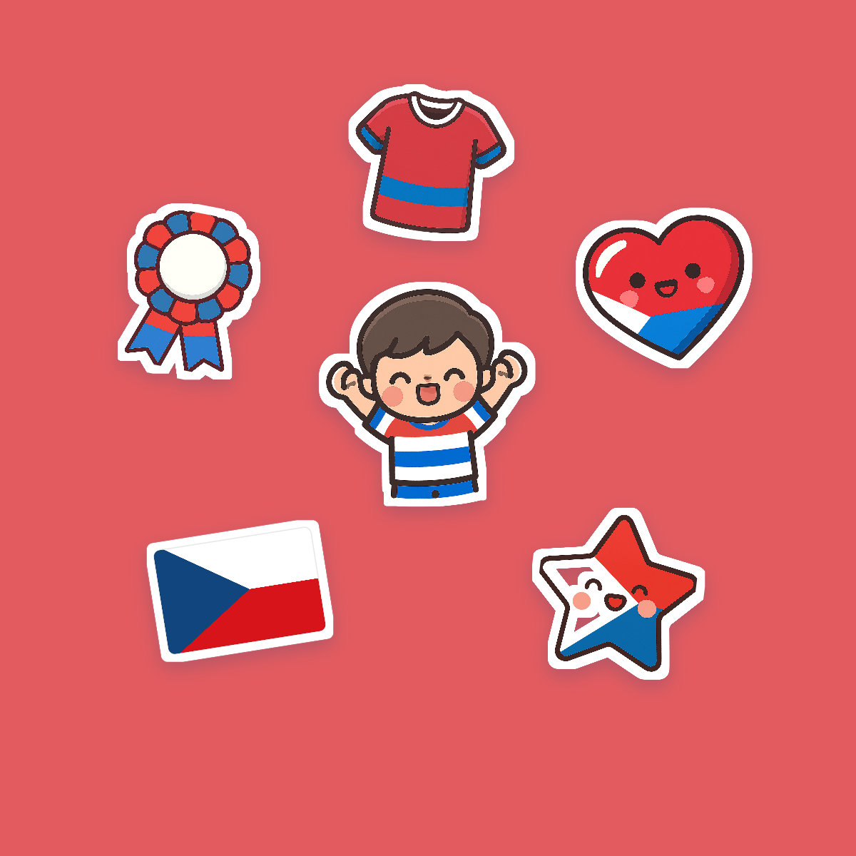 Czechia Football Fan Sticker Pack — 16 Kawaii Die-Cut Supporter Stickers (PNG + SVG) preview 2