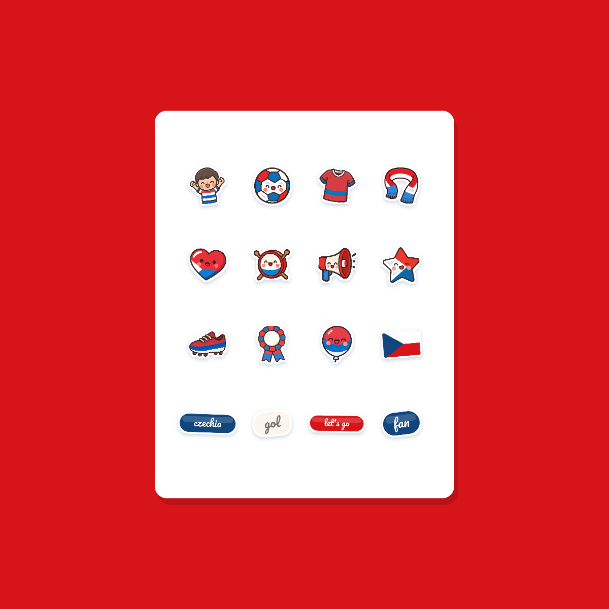 Czechia Football Fan Sticker Pack — 16 Kawaii Die-Cut Supporter Stickers (PNG + SVG) preview 3