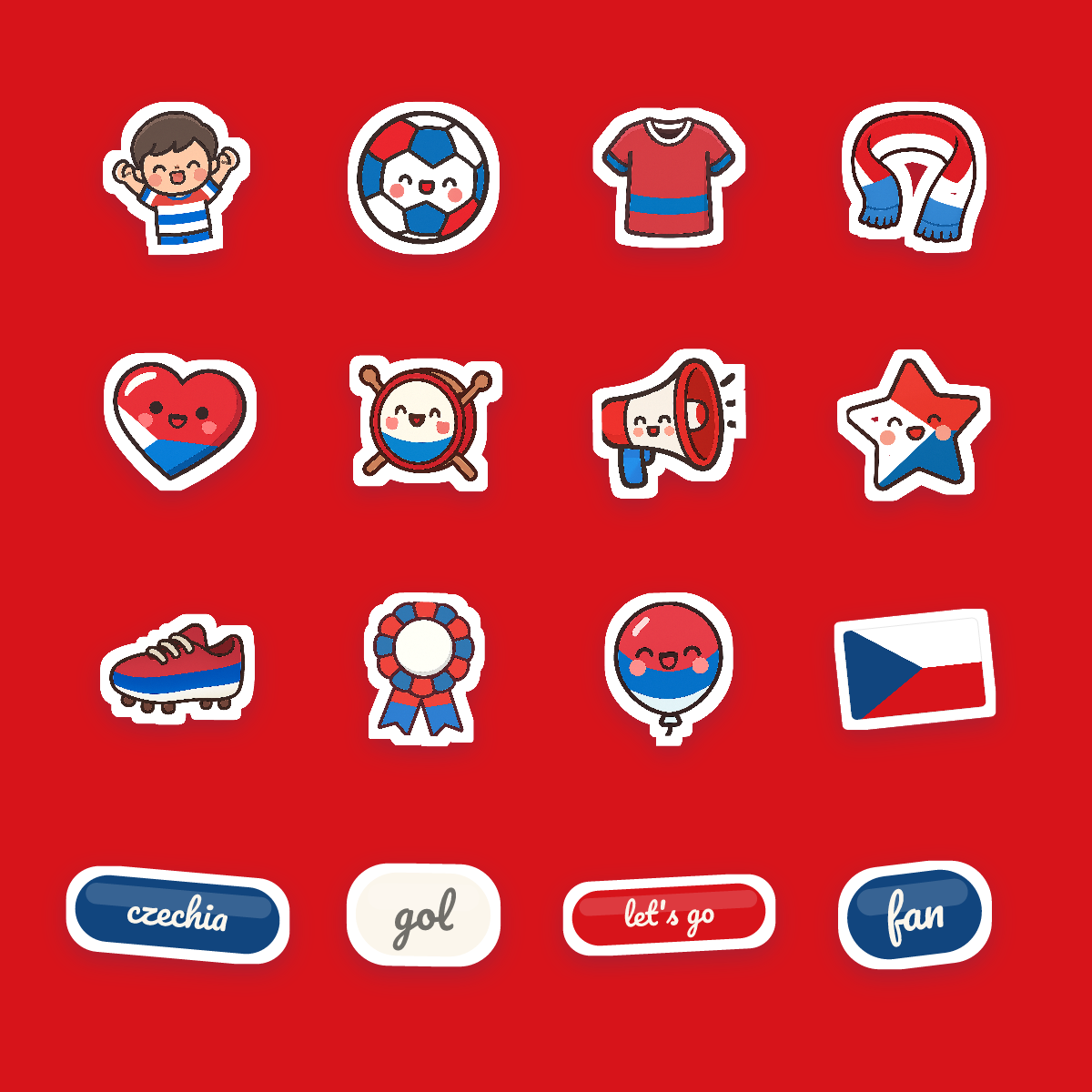 Czechia Football Fan Sticker Pack — 16 Kawaii Die-Cut Supporter Stickers (PNG + SVG) preview 4