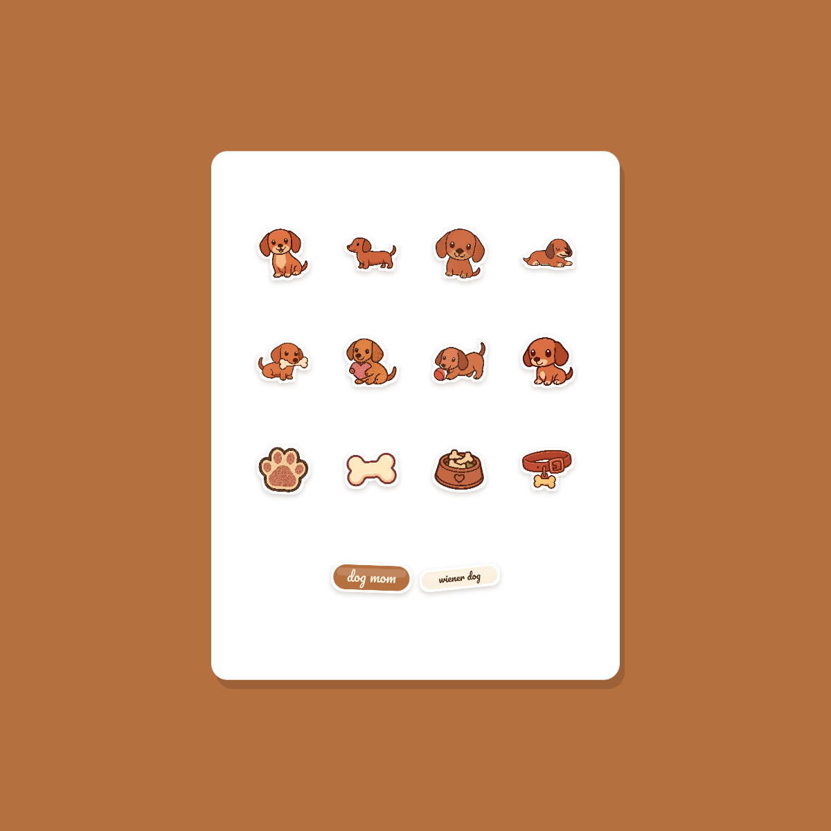 Dachshund Kawaii Sticker Pack — Dog Mom Die-Cut Stickers (PNG + SVG, Commercial Use) preview 3
