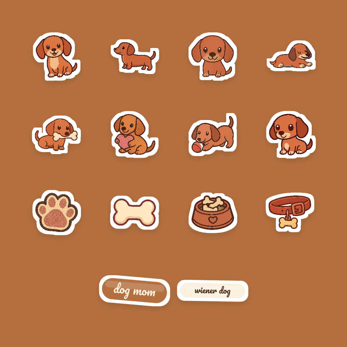 Dachshund Kawaii Sticker Pack — Dog Mom Die-Cut Stickers (PNG + SVG, Commercial Use) preview 4