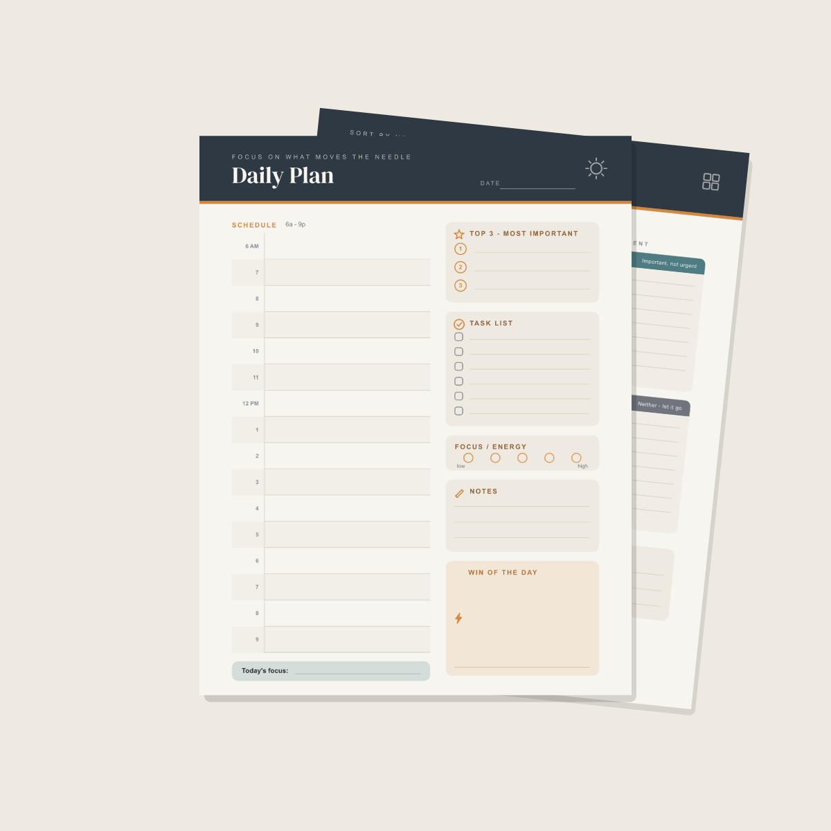 Daily Productivity Planner — 13 Printable Pages (Goals, 90-Day, Weekly, Daily, Priority Matrix, Habits + Review · A4 + US Letter PDF + SVG) preview 2