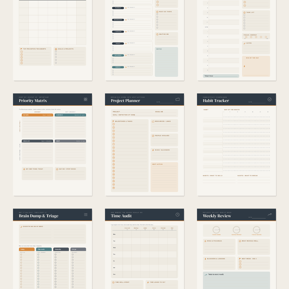 Daily Productivity Planner — 13 Printable Pages (Goals, 90-Day, Weekly, Daily, Priority Matrix, Habits + Review · A4 + US Letter PDF + SVG) preview 3