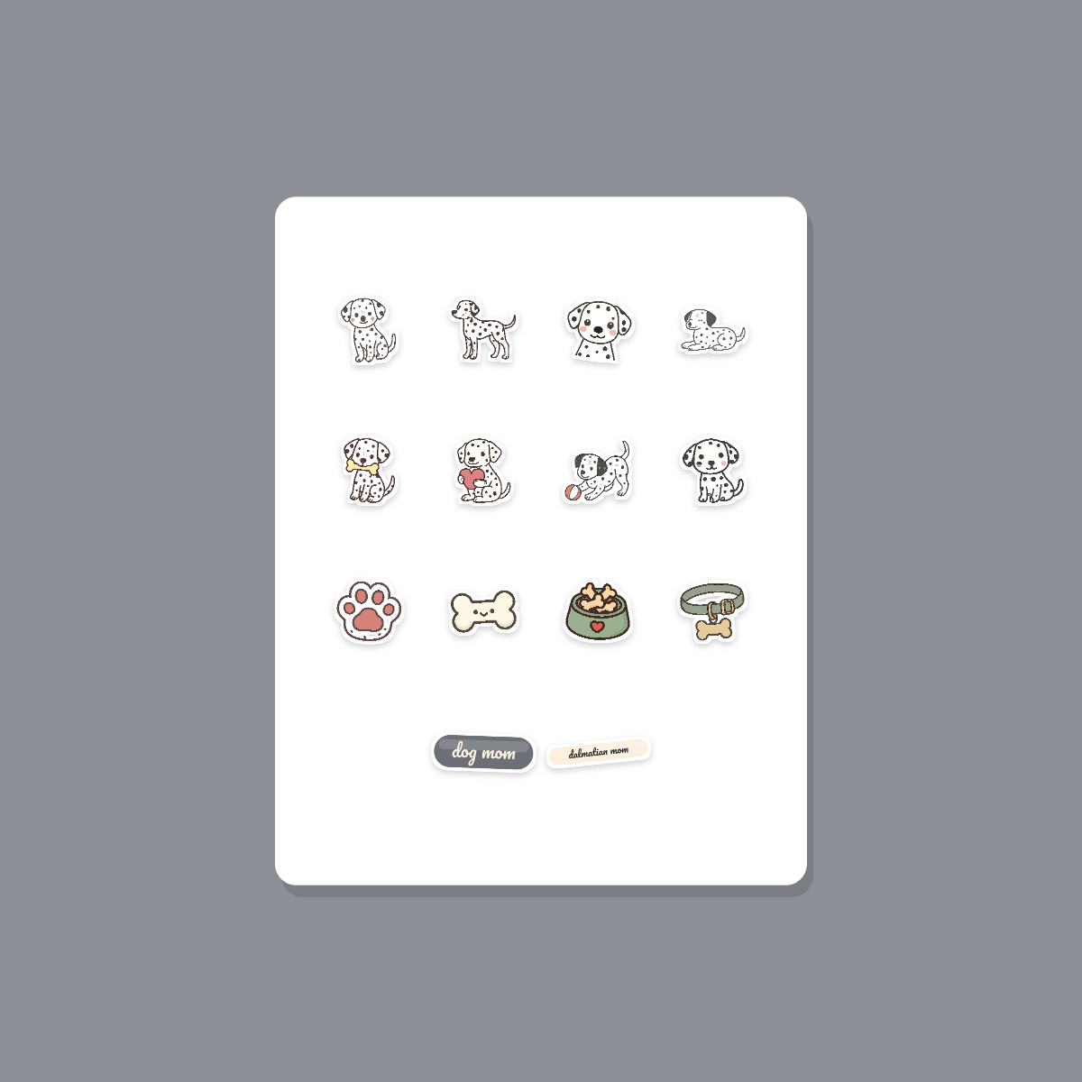 Dalmatian Kawaii Sticker Pack — Dog Mom Die-Cut Stickers (PNG + SVG, Commercial Use) preview 3