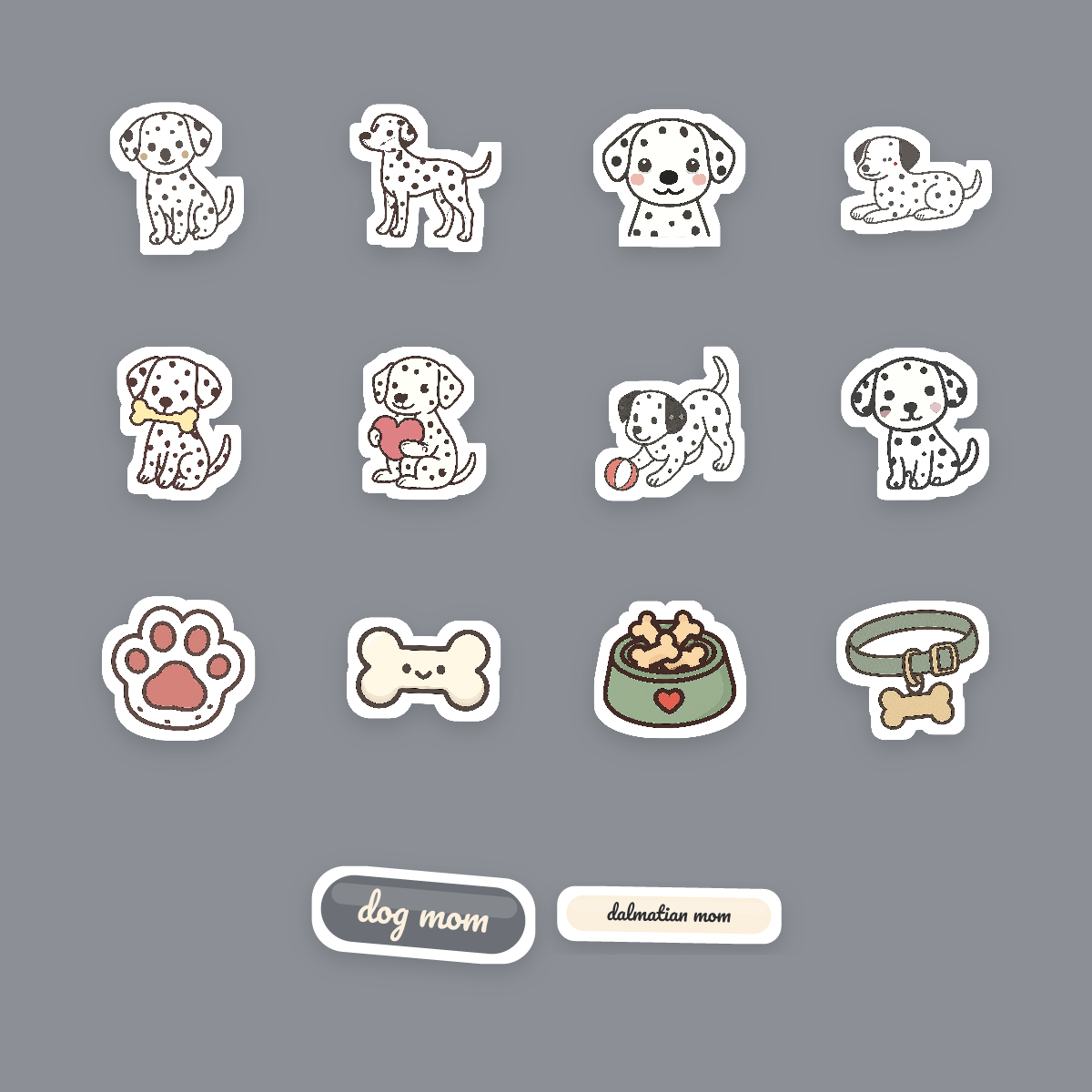 Dalmatian Kawaii Sticker Pack — Dog Mom Die-Cut Stickers (PNG + SVG, Commercial Use) preview 4