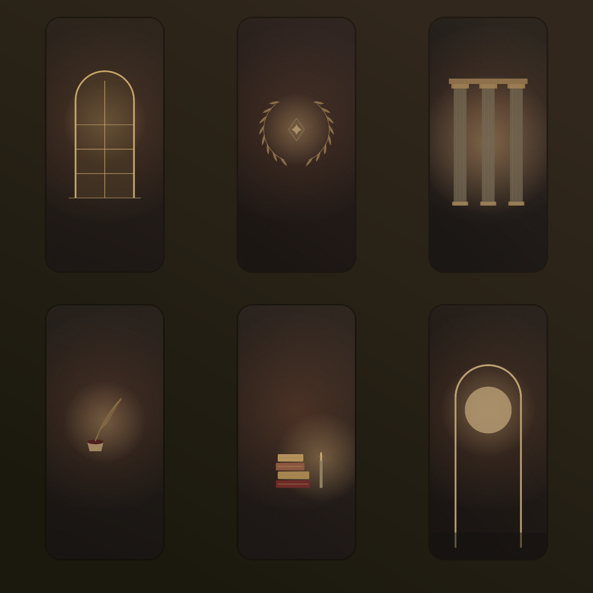 Dark Academia Moody Wallpapers — 12 Vintage Sepia Arch & Laurel Lock Screens (iPhone + Android) preview 2