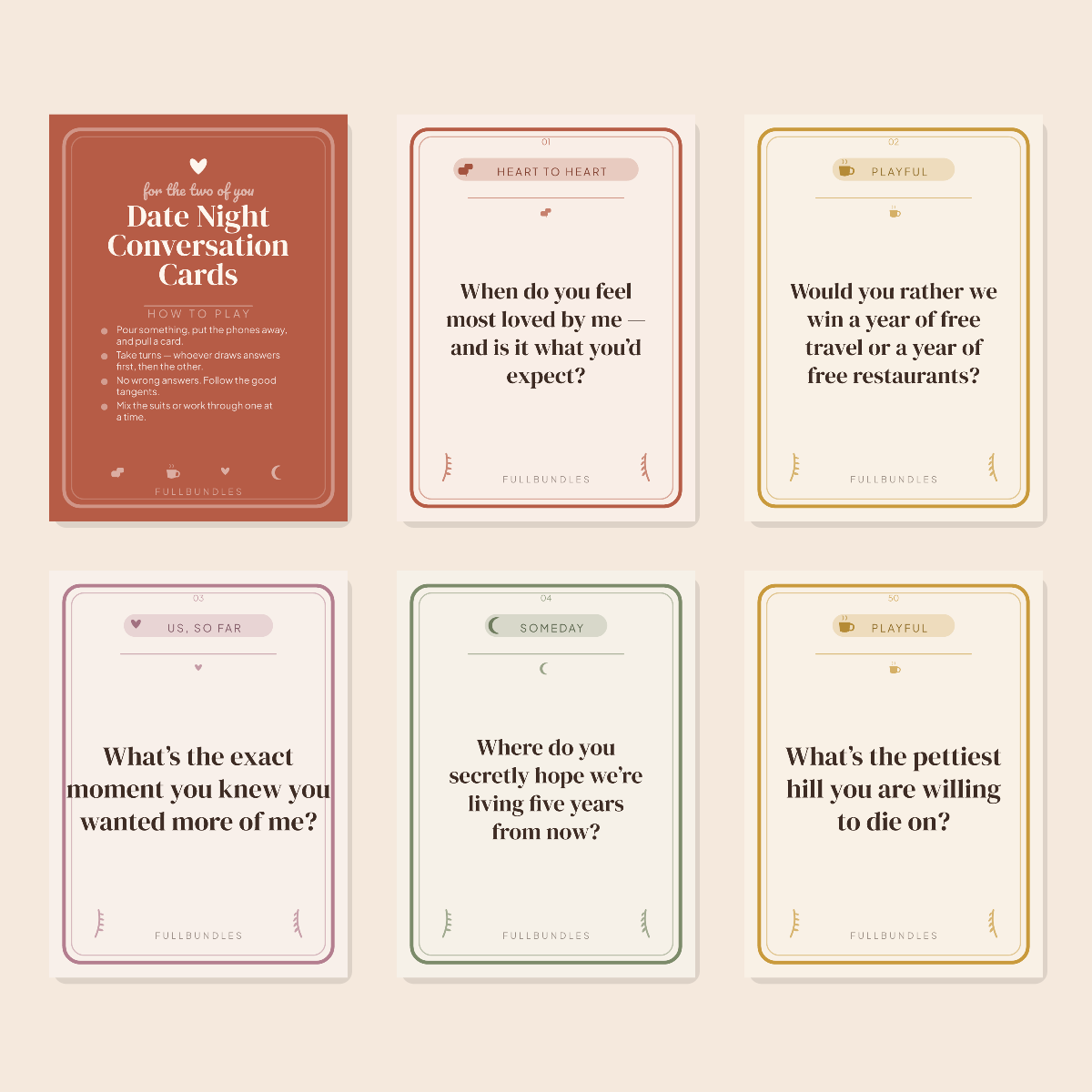 Date Night Conversation Cards — 50 Printable Prompts for Couples preview 2