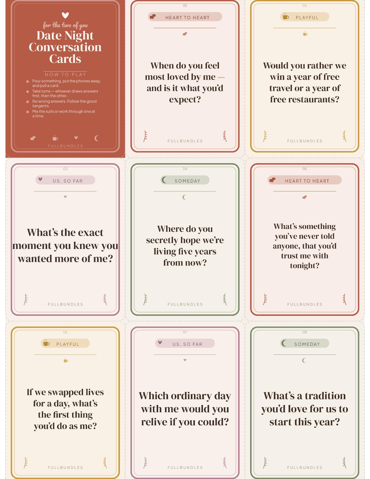 Date Night Conversation Cards — 50 Printable Prompts for Couples preview 3