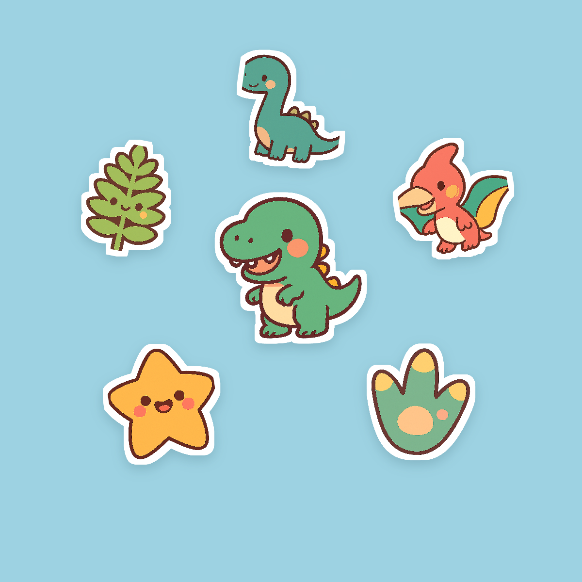Dinosaur Sticker Pack — 16 Die-Cut Kawaii T-Rex, Stegosaurus, Triceratops & Brontosaurus Stickers (PNG + SVG, Commercial Use) preview 2