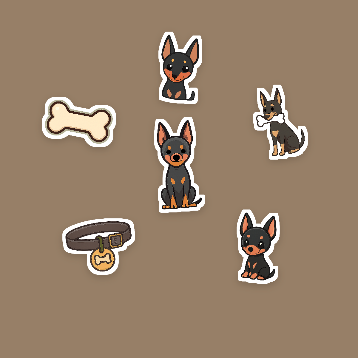 Doberman Kawaii Sticker Pack — Dog Mom Die-Cut Stickers (PNG + SVG, Commercial Use) preview 2