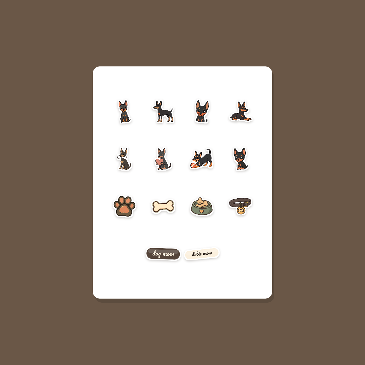 Doberman Kawaii Sticker Pack — Dog Mom Die-Cut Stickers (PNG + SVG, Commercial Use) preview 3