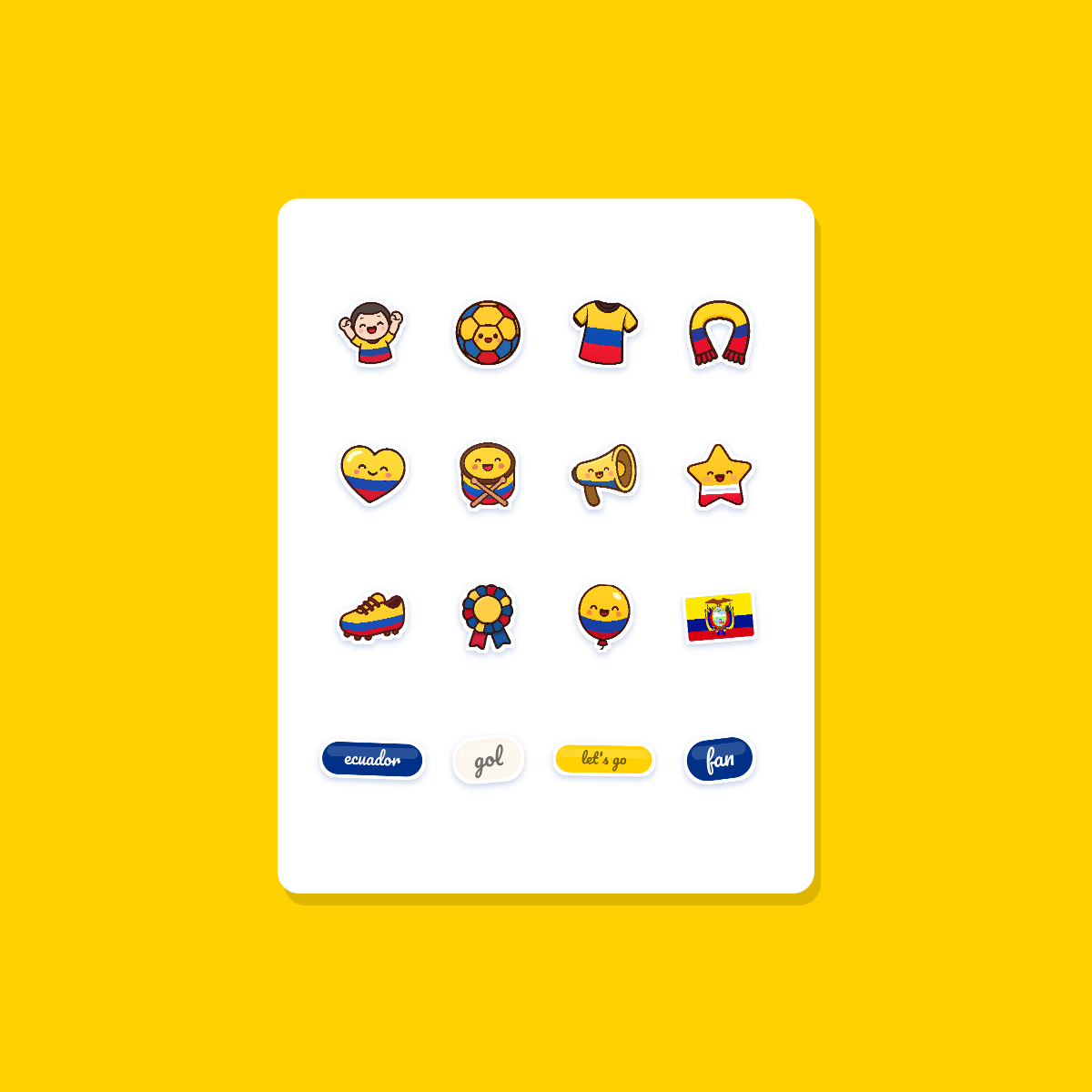 Ecuador Football Fan Sticker Pack — 16 Kawaii Die-Cut Supporter Stickers (PNG + SVG) preview 3