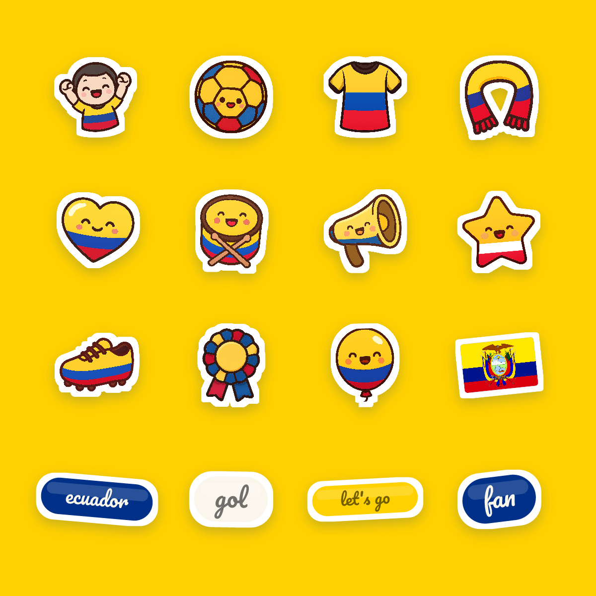 Ecuador Football Fan Sticker Pack — 16 Kawaii Die-Cut Supporter Stickers (PNG + SVG) preview 4