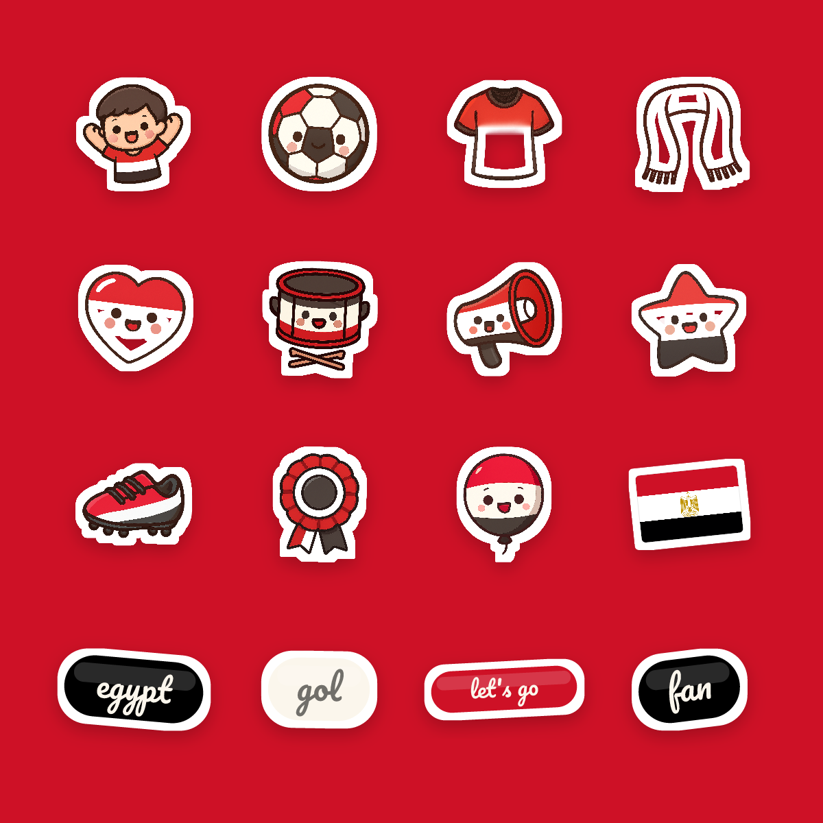 Egypt Football Fan Sticker Pack — 16 Kawaii Die-Cut Supporter Stickers (PNG + SVG) preview 4