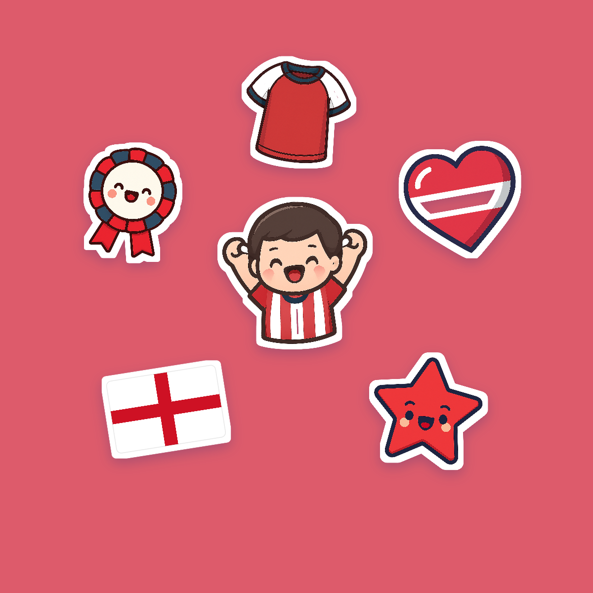 England Football Fan Sticker Pack — 16 Kawaii Die-Cut Supporter Stickers (PNG + SVG) preview 2