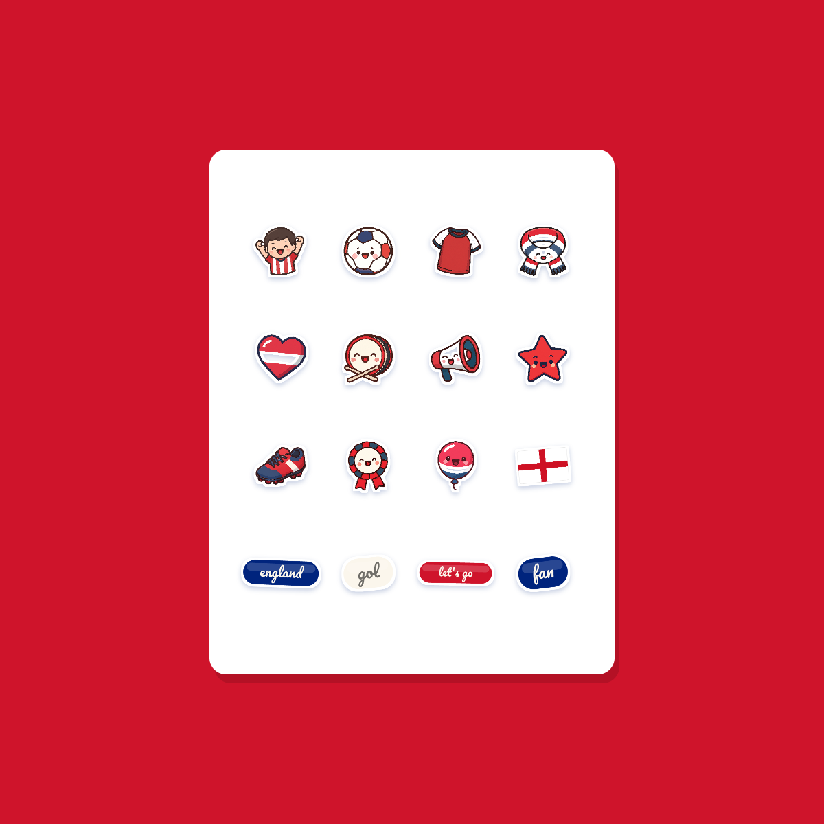 England Football Fan Sticker Pack — 16 Kawaii Die-Cut Supporter Stickers (PNG + SVG) preview 3
