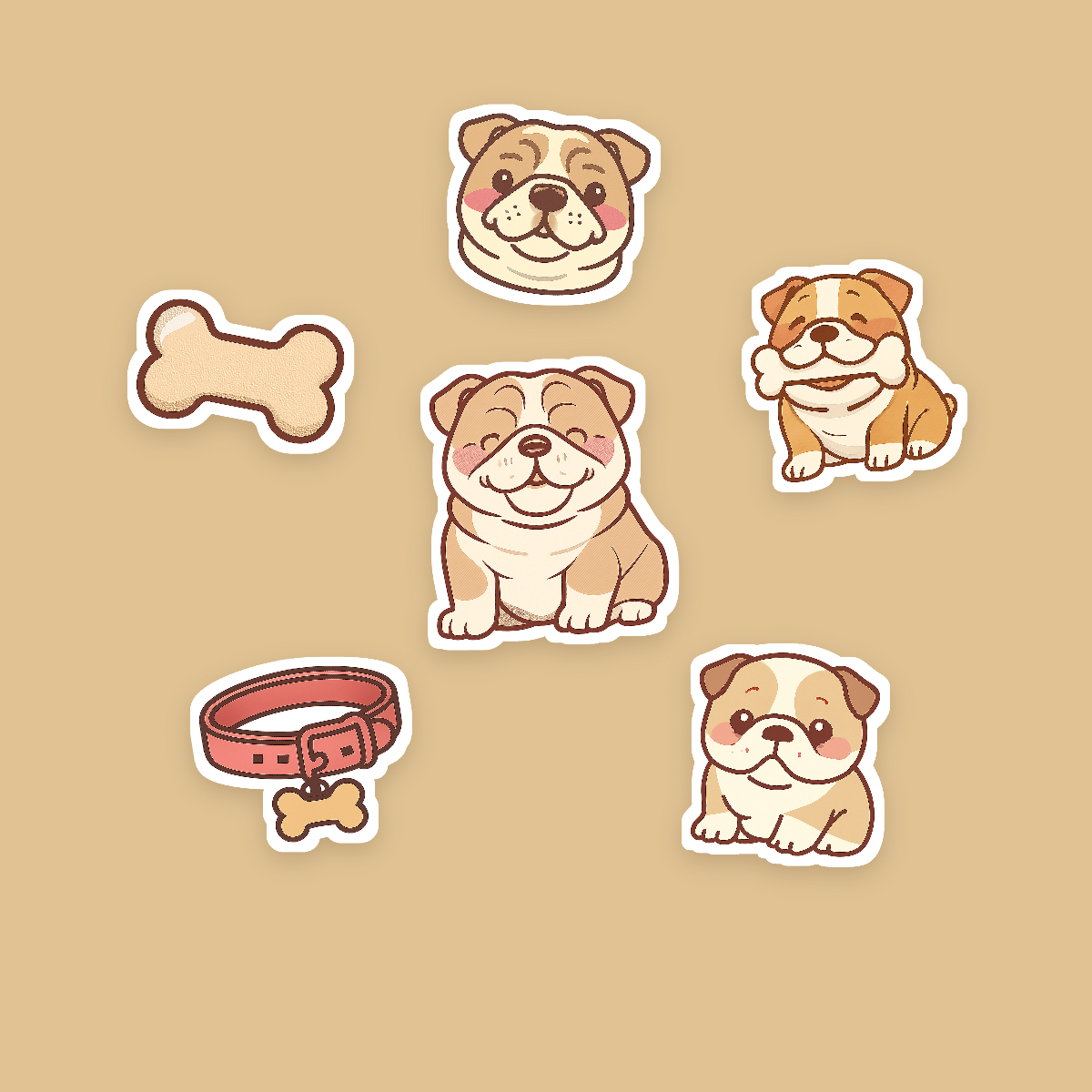 English Bulldog Kawaii Sticker Pack — Dog Mom Die-Cut Stickers (PNG + SVG, Commercial Use) preview 2