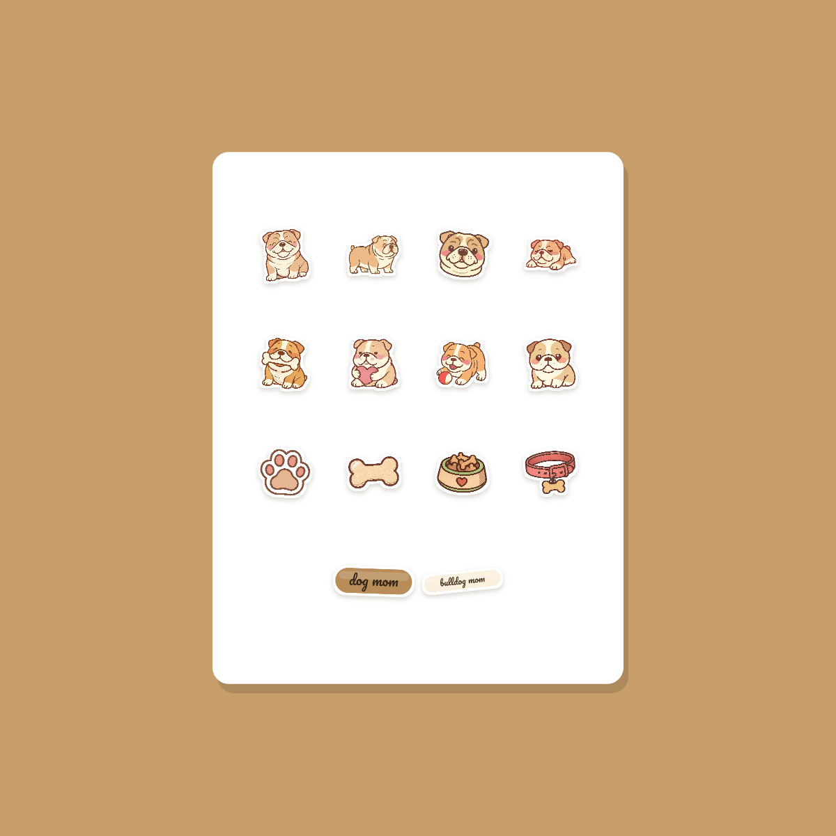 English Bulldog Kawaii Sticker Pack — Dog Mom Die-Cut Stickers (PNG + SVG, Commercial Use) preview 3