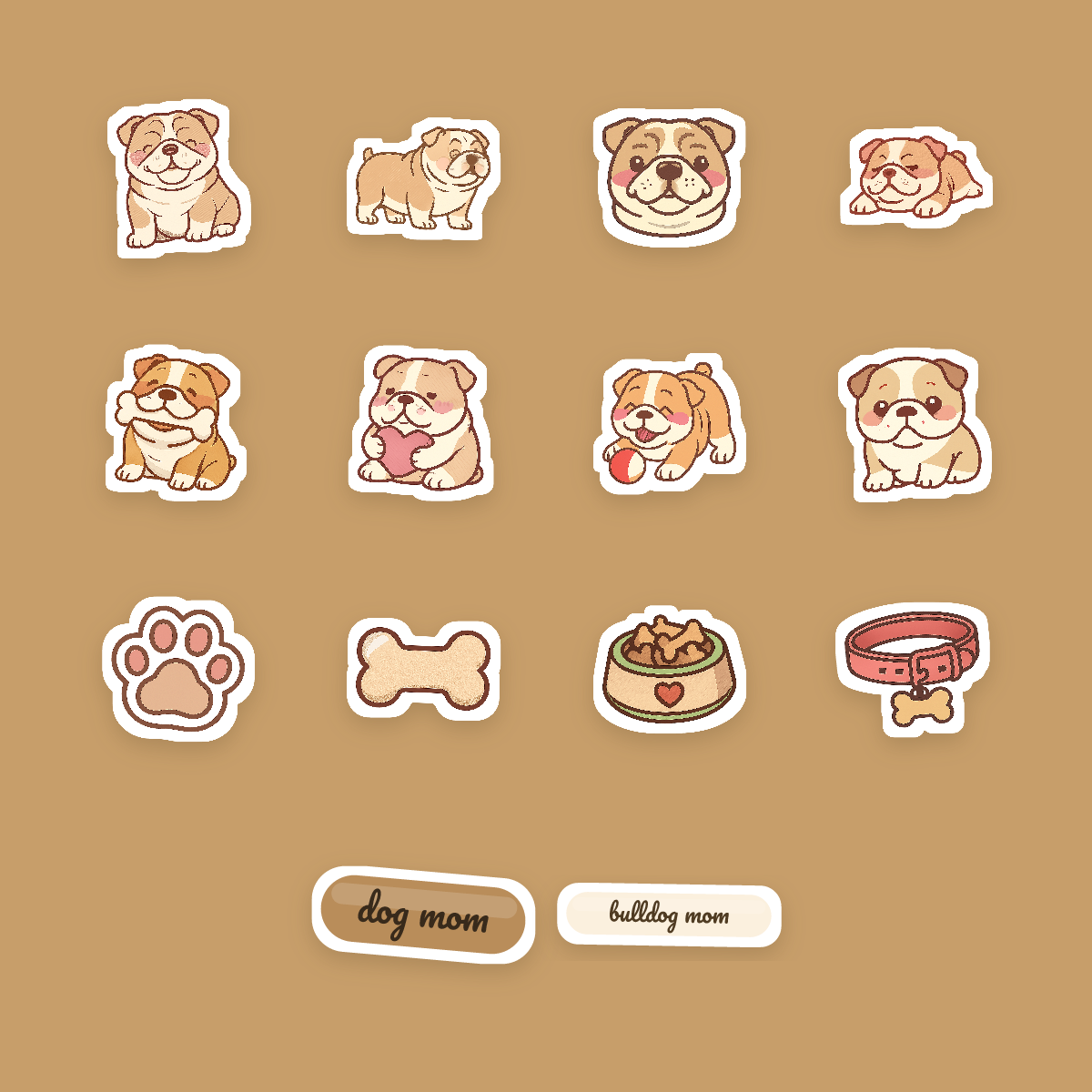 English Bulldog Kawaii Sticker Pack — Dog Mom Die-Cut Stickers (PNG + SVG, Commercial Use) preview 4