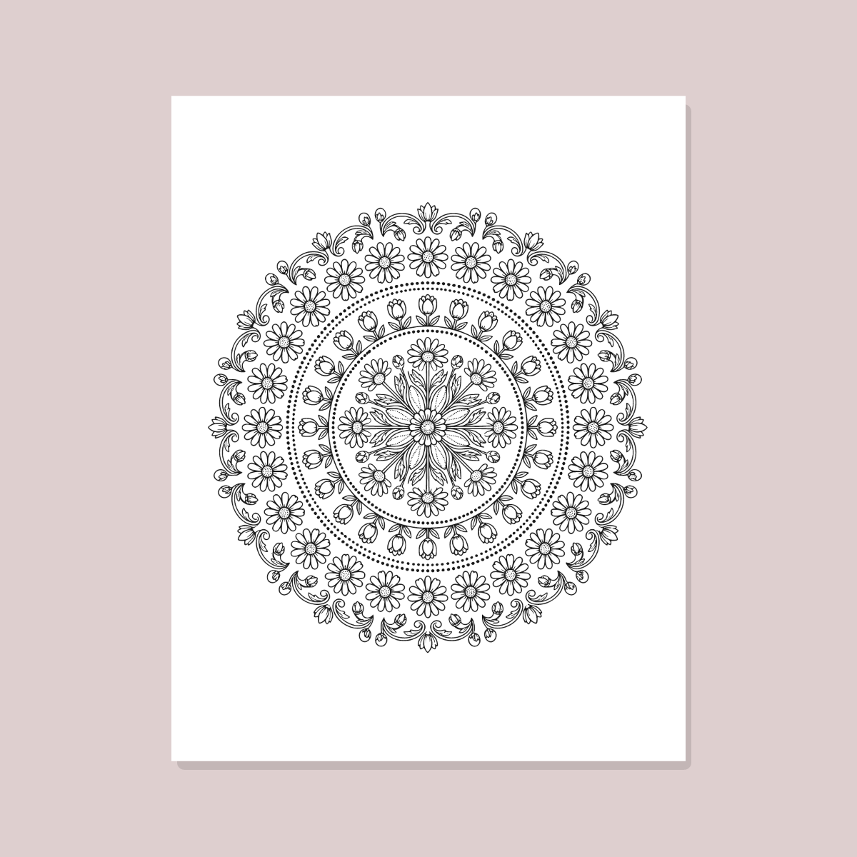 Floral Mandala Coloring Pages — 10 Printable Adult Coloring Sheets (Roses, Lotus, Peony & More) preview 3