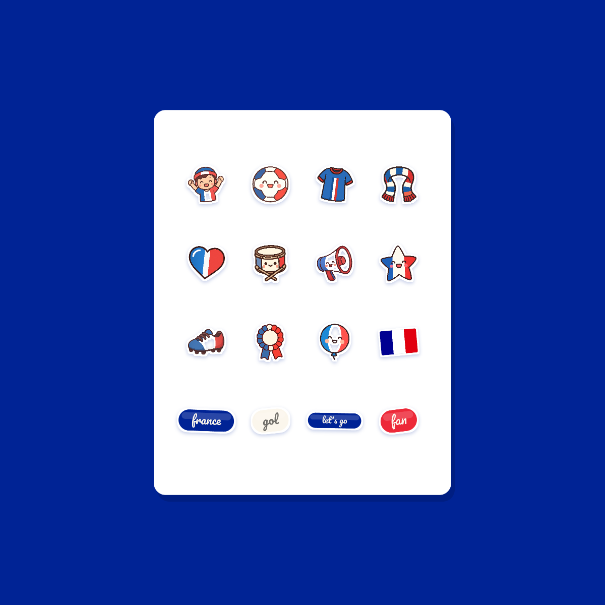 France Football Fan Sticker Pack — 16 Kawaii Die-Cut Supporter Stickers (PNG + SVG) preview 3