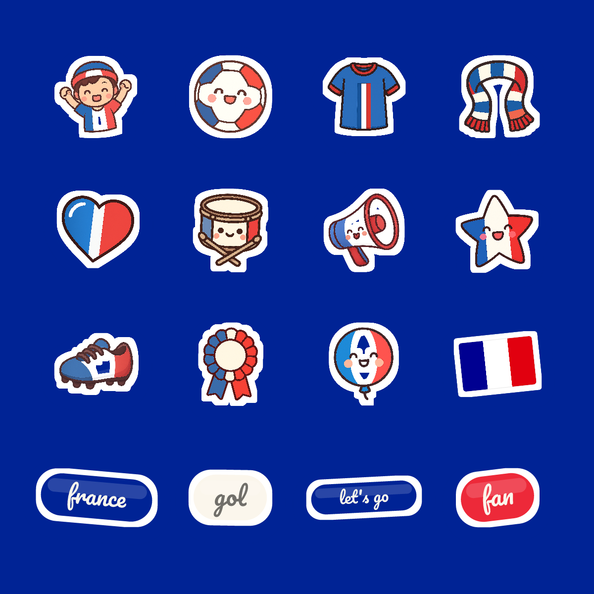 France Football Fan Sticker Pack — 16 Kawaii Die-Cut Supporter Stickers (PNG + SVG) preview 4