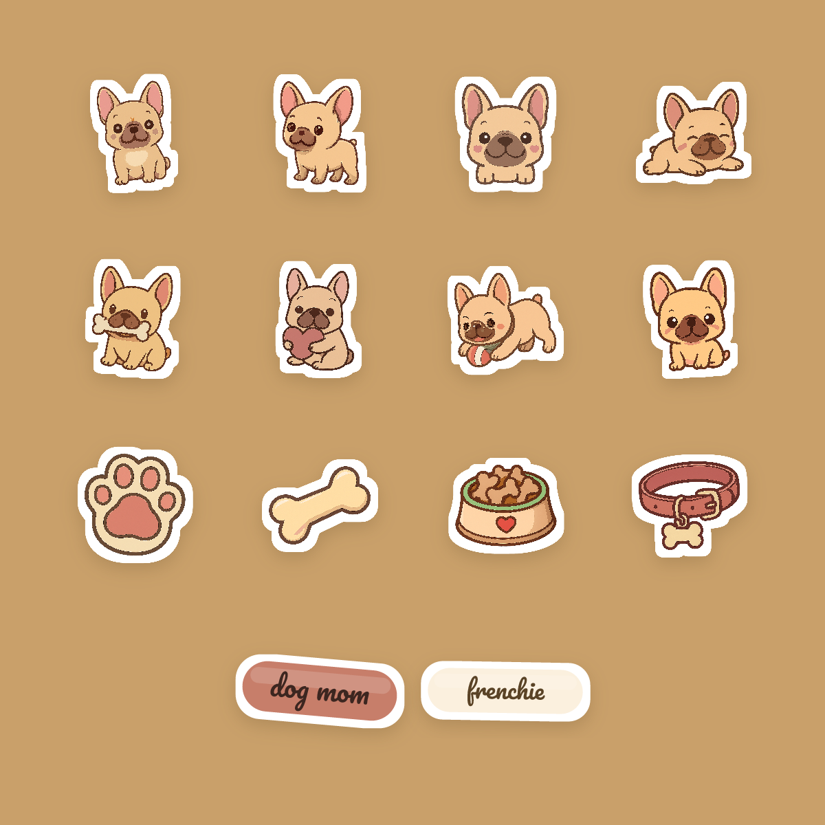 French Bulldog Kawaii Sticker Pack — Dog Mom Die-Cut Stickers (PNG + SVG, Commercial Use) preview 4