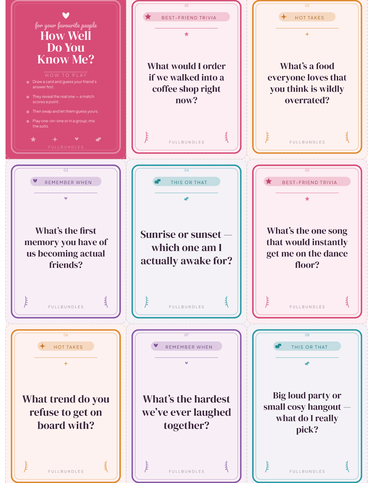 How Well Do You Know Me? — 47 Printable Friendship Question Cards preview 3