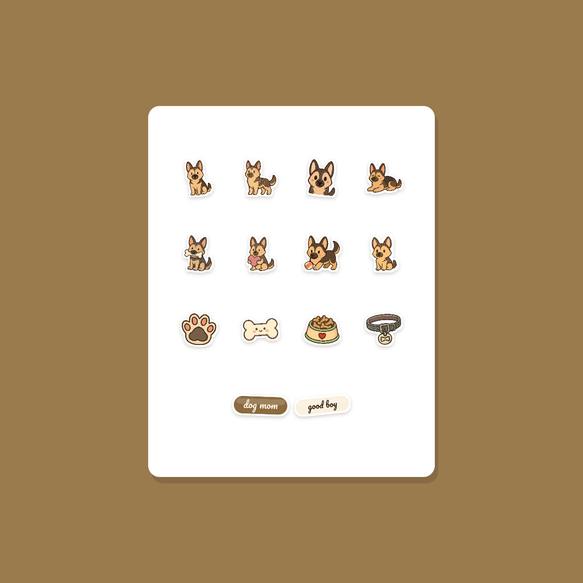 German Shepherd Kawaii Sticker Pack — Dog Mom Die-Cut Stickers (PNG + SVG, Commercial Use) preview 3
