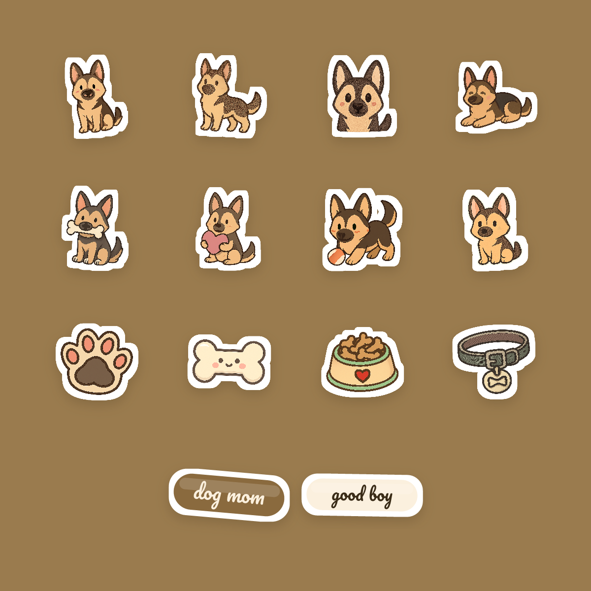 German Shepherd Kawaii Sticker Pack — Dog Mom Die-Cut Stickers (PNG + SVG, Commercial Use) preview 4