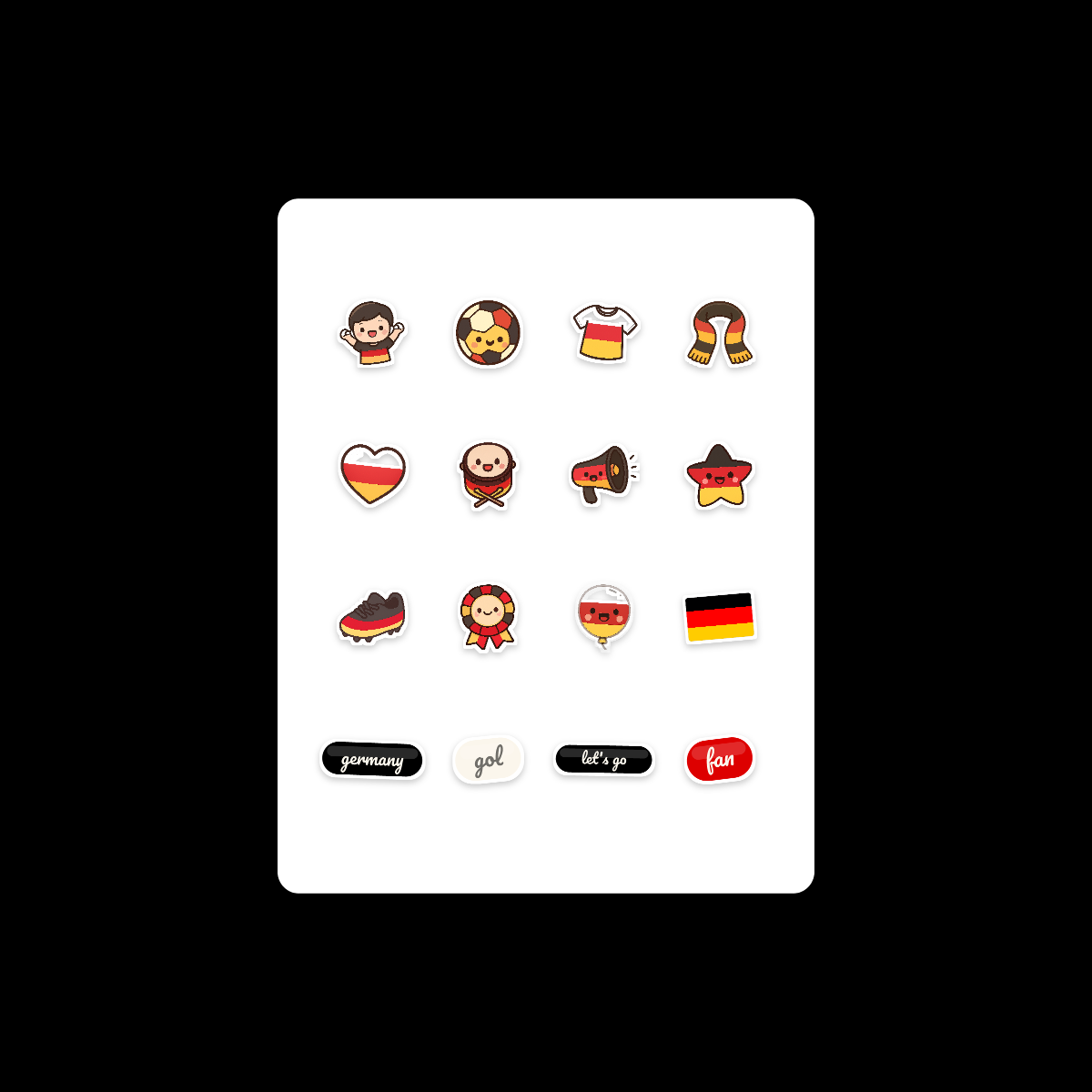 Germany Football Fan Sticker Pack — 16 Kawaii Die-Cut Supporter Stickers (PNG + SVG) preview 3