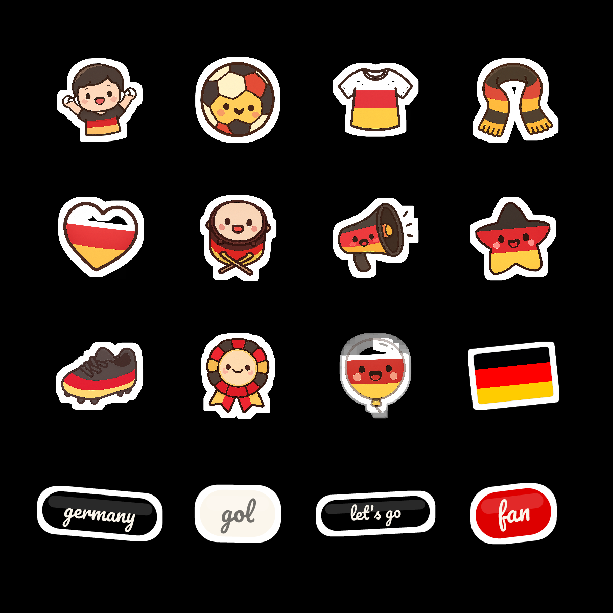 Germany Football Fan Sticker Pack — 16 Kawaii Die-Cut Supporter Stickers (PNG + SVG) preview 4