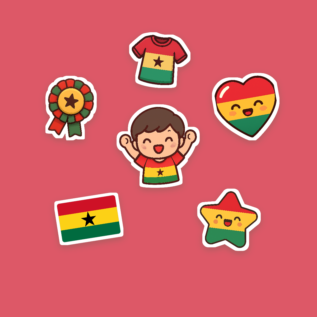 Ghana Football Fan Sticker Pack — 16 Kawaii Die-Cut Supporter Stickers (PNG + SVG) preview 2