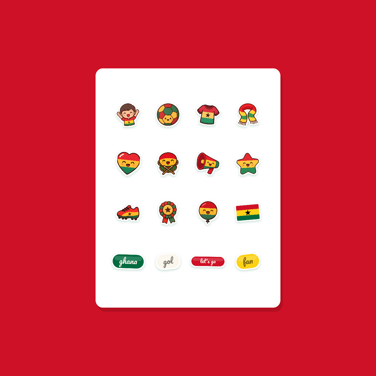Ghana Football Fan Sticker Pack — 16 Kawaii Die-Cut Supporter Stickers (PNG + SVG) preview 3