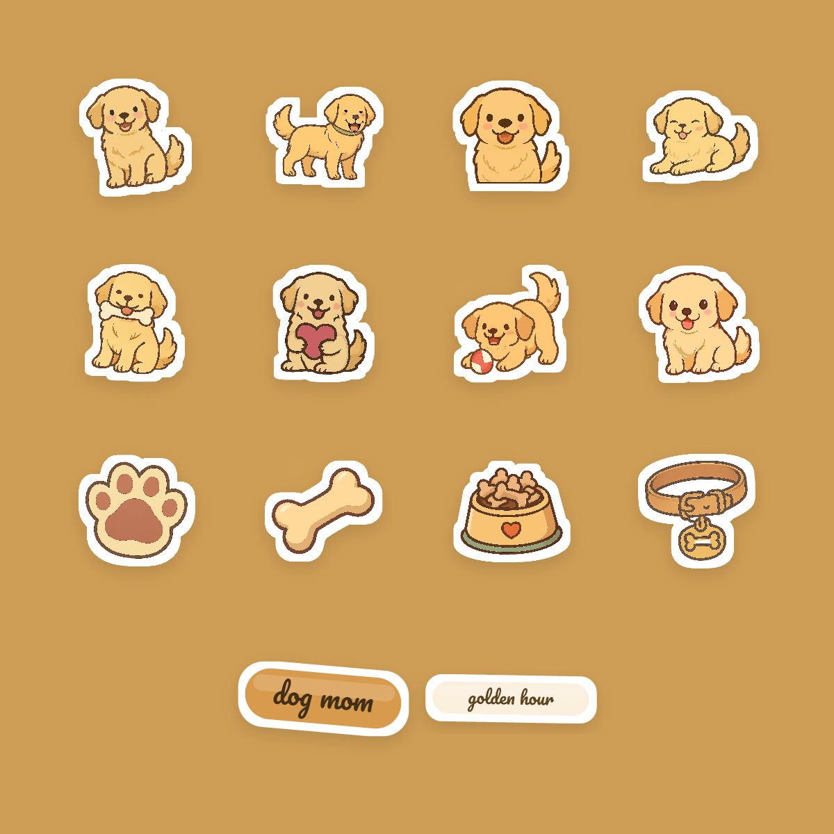 Golden Retriever Kawaii Sticker Pack — Dog Mom Die-Cut Stickers (PNG + SVG, Commercial Use) preview 4