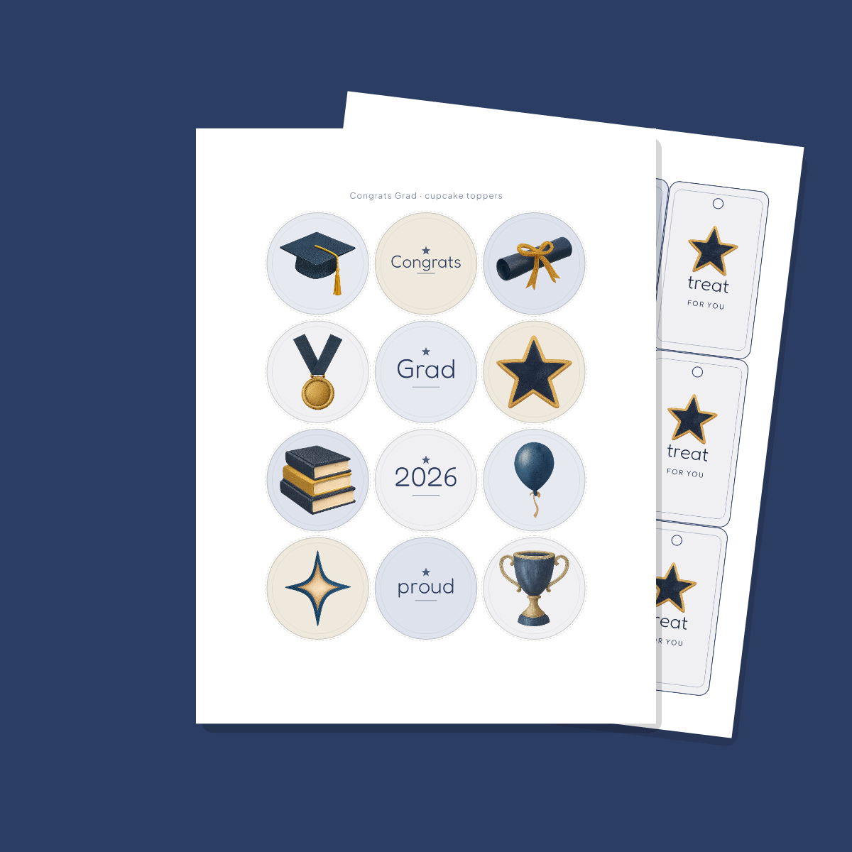 Graduation Party Printables Set — Cupcake Toppers, Favor Tags, Labels & Welcome Sign (Printable PDF + SVG) preview 2