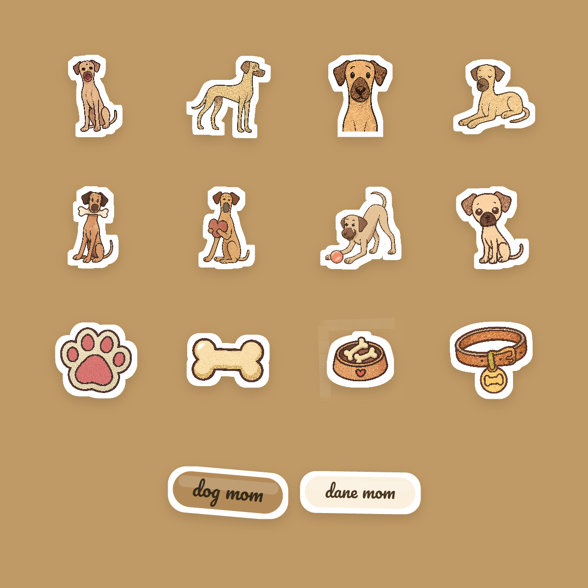 Great Dane Kawaii Sticker Pack — Dog Mom Die-Cut Stickers (PNG + SVG, Commercial Use) preview 4