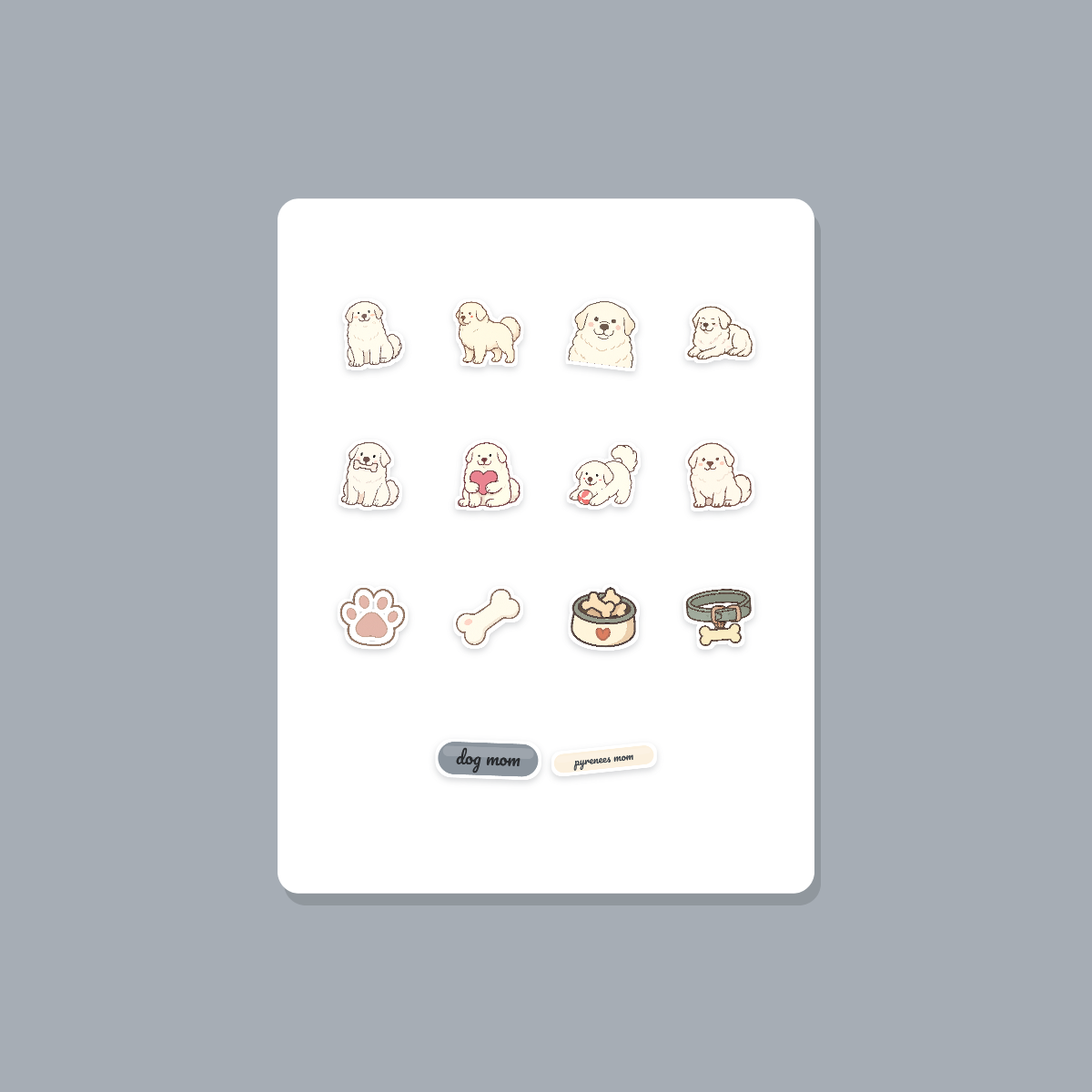 Great Pyrenees Kawaii Sticker Pack — Dog Mom Die-Cut Stickers (PNG + SVG, Commercial Use) preview 3