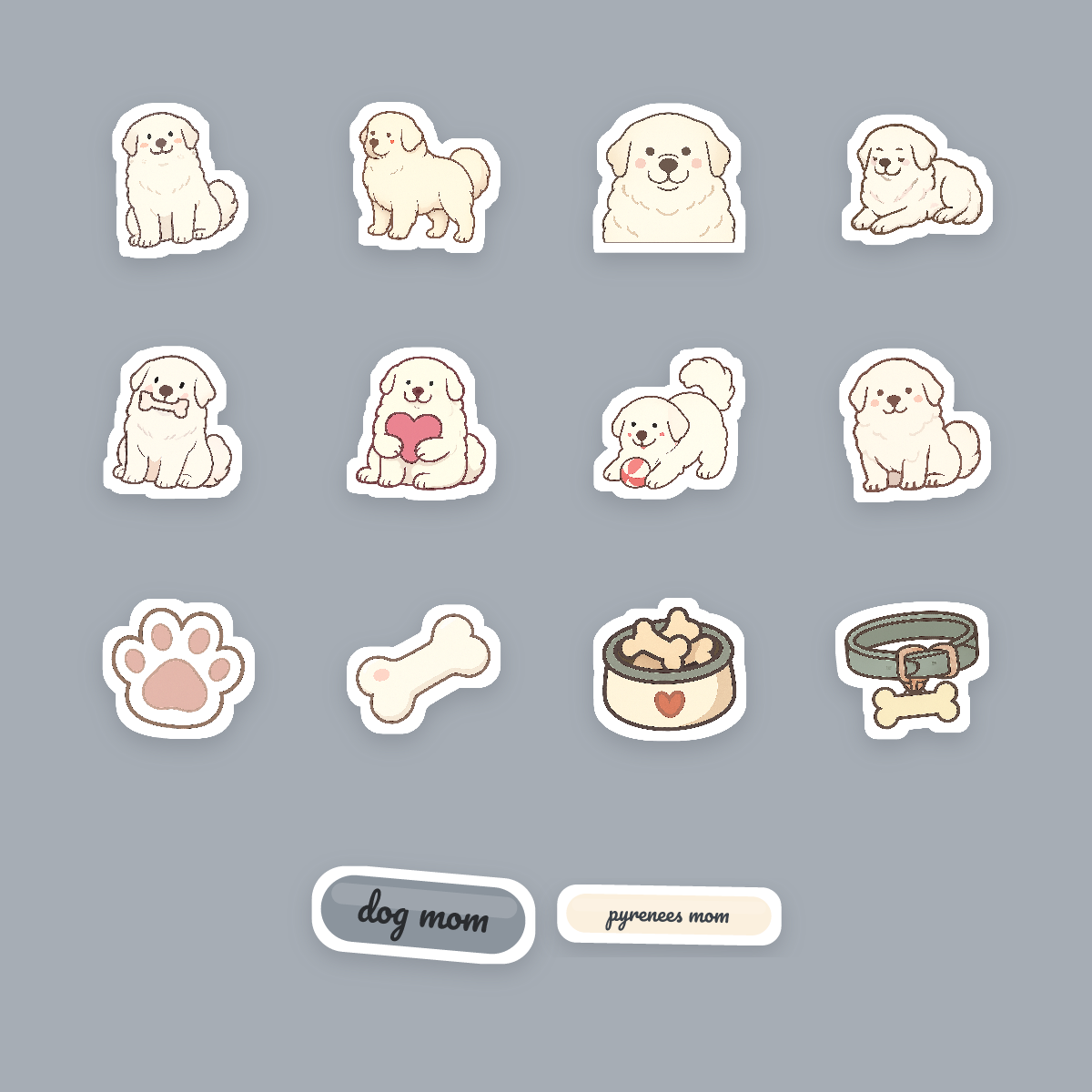 Great Pyrenees Kawaii Sticker Pack — Dog Mom Die-Cut Stickers (PNG + SVG, Commercial Use) preview 4