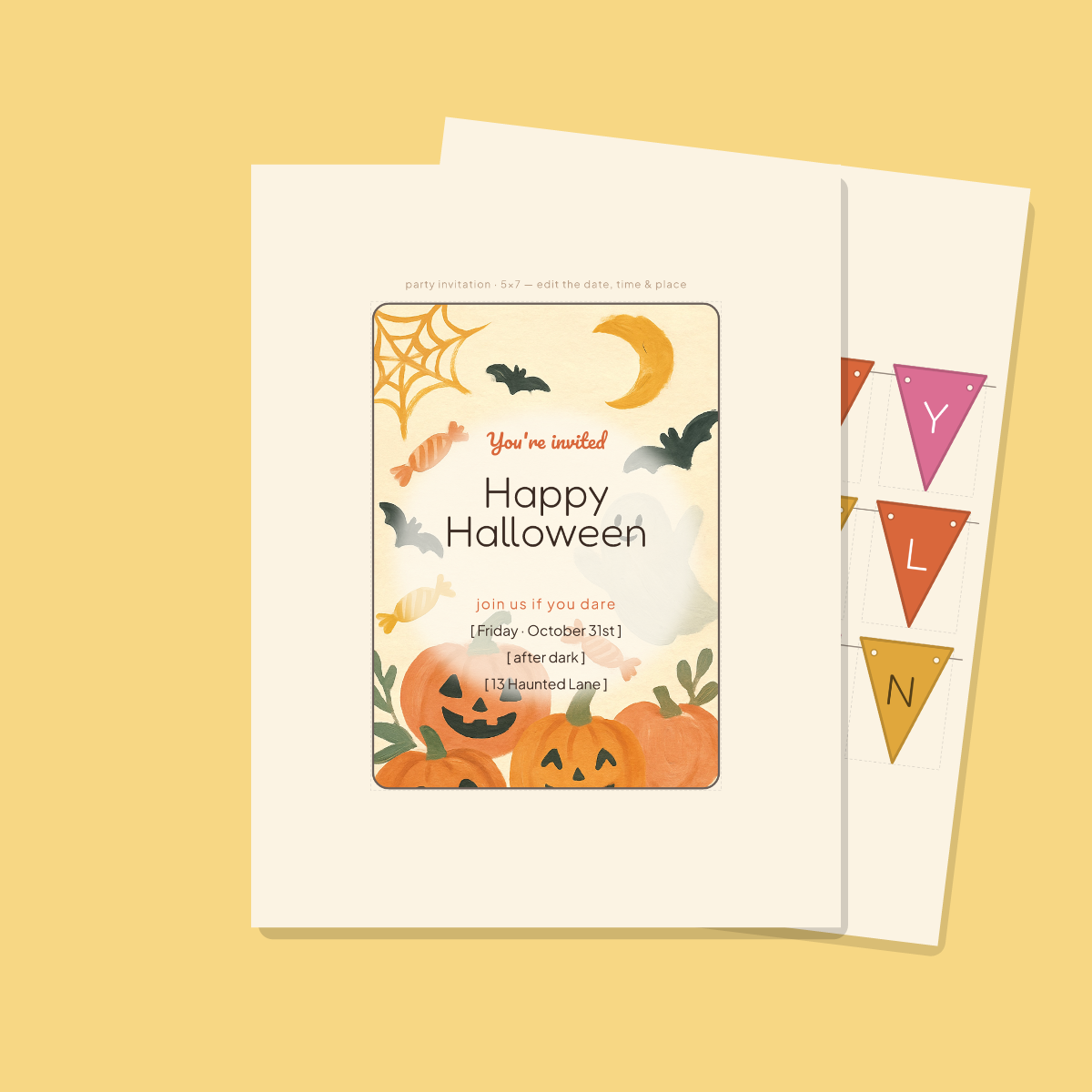 Halloween Party Printables — Hand-Painted Gouache (Invitation, Banner, Cupcake Toppers, Tags, Labels & Welcome Sign) — Printable PDF + SVG preview 2