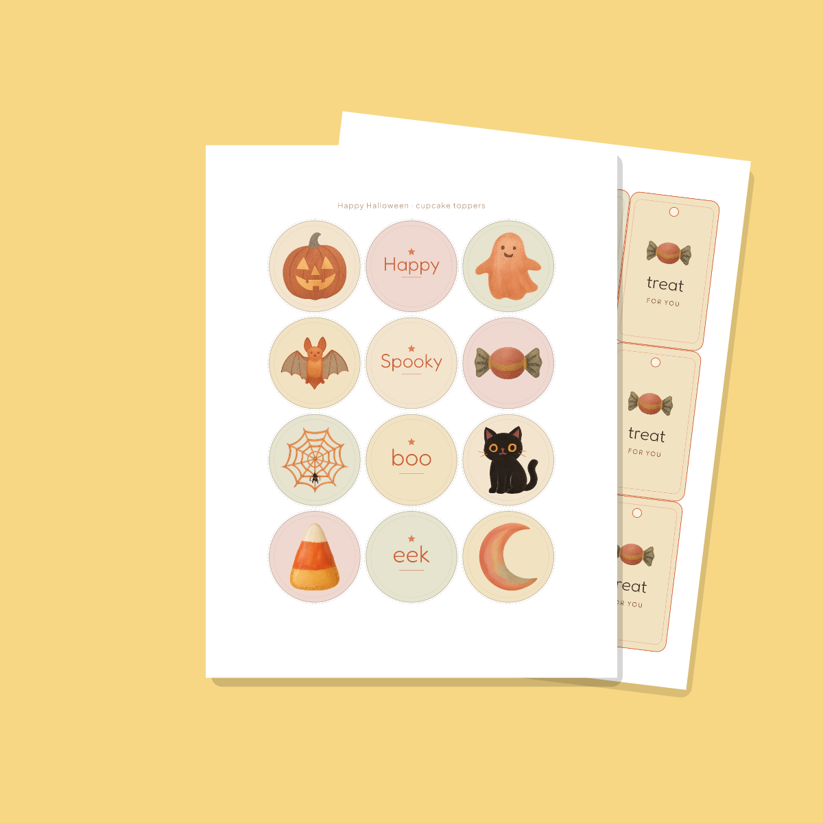 Halloween Party Printables — Hand-Painted Gouache (Invitation, Banner, Cupcake Toppers, Tags, Labels & Welcome Sign) — Printable PDF + SVG preview 4