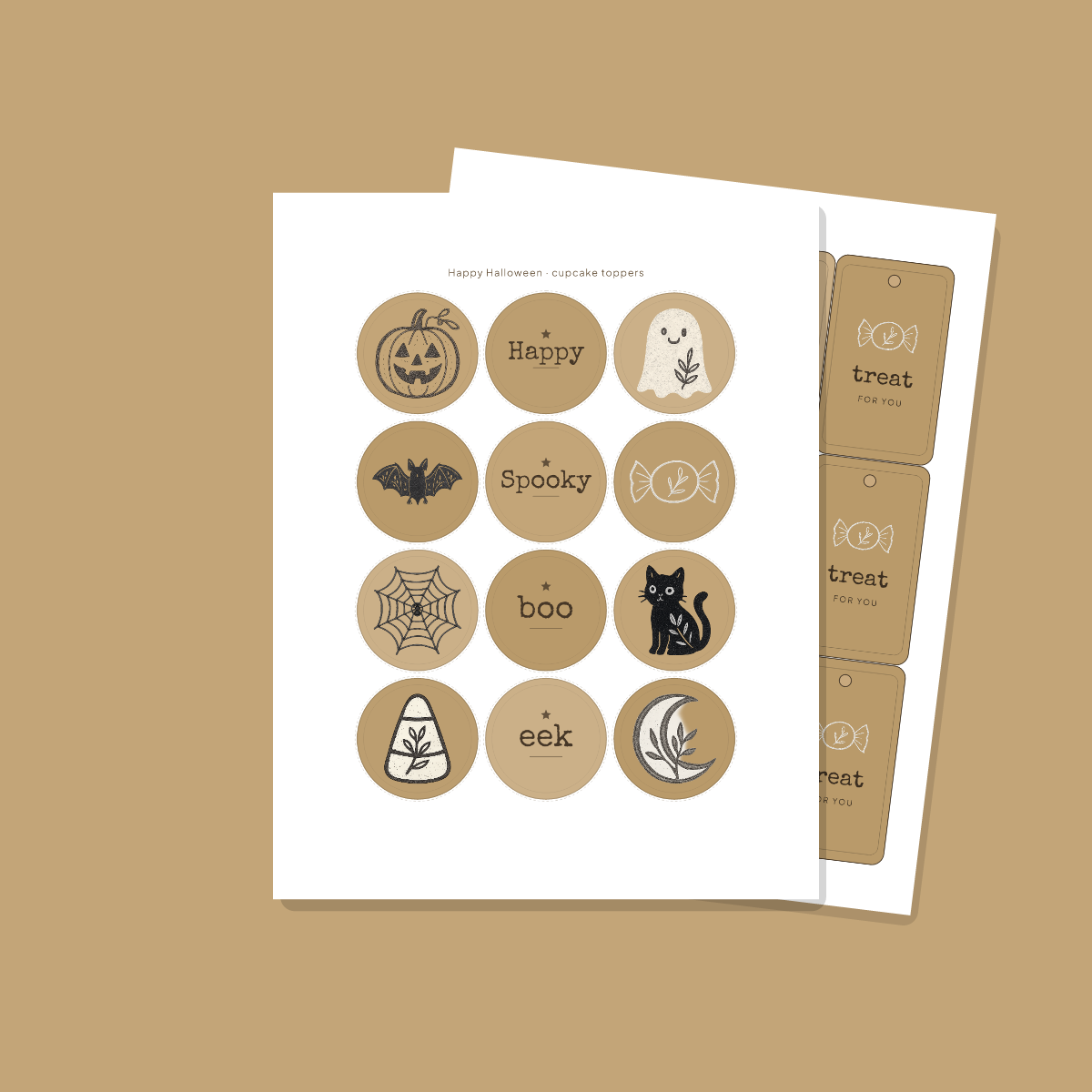 Halloween Party Printables — Rustic Kraft (Invitation, Banner, Cupcake Toppers, Tags, Labels & Welcome Sign) — Printable PDF + SVG preview 4