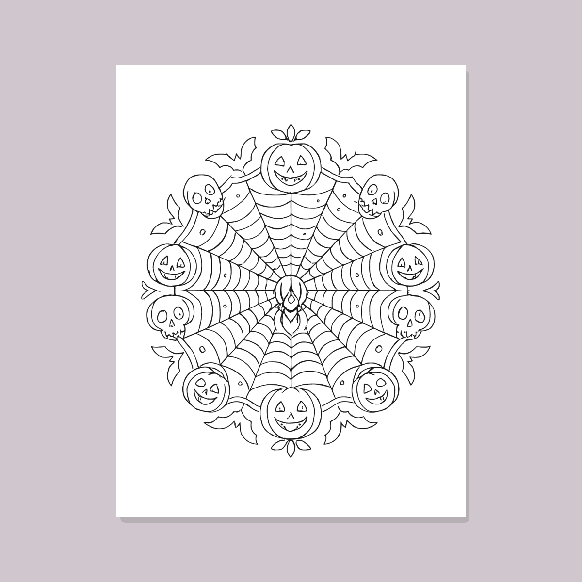 Halloween Mandala Coloring Pages — 10 Printable Adult Coloring Sheets (Pumpkin, Bat, Skull & More) preview 3