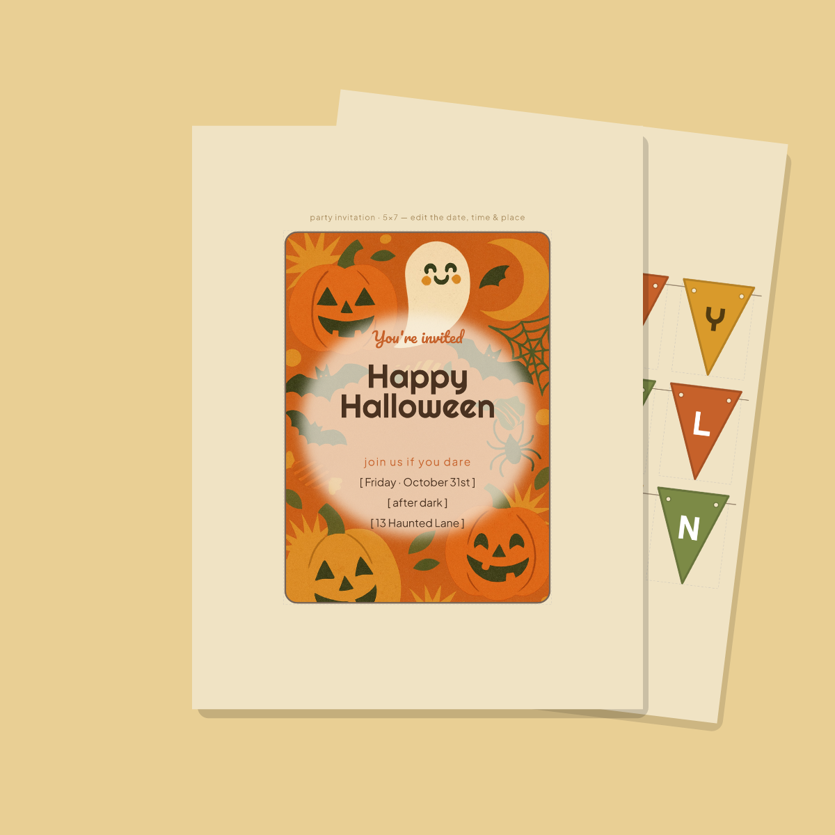 Halloween Party Printables — Retro 70s (Invitation, Banner, Cupcake Toppers, Tags, Labels & Welcome Sign) — Printable PDF + SVG preview 2