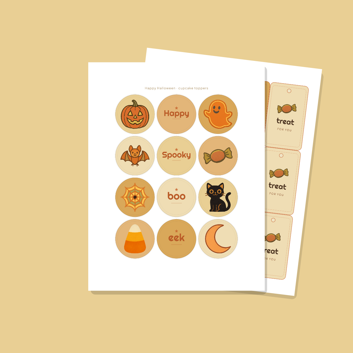 Halloween Party Printables — Retro 70s (Invitation, Banner, Cupcake Toppers, Tags, Labels & Welcome Sign) — Printable PDF + SVG preview 4